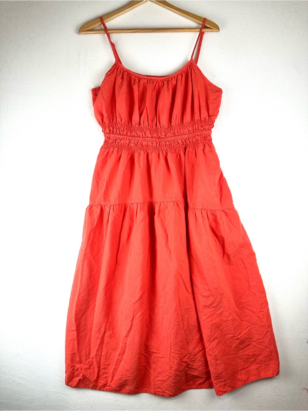 Uniqlo Linen Cotton Blend‎ Midi Camisole Dress Smock Waist Coastal Resort